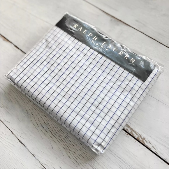 Ralph Lauren Tattersall Windowpane Check KING Fitted Sheet ITALY Black Navy NEW - Picture 3 of 8